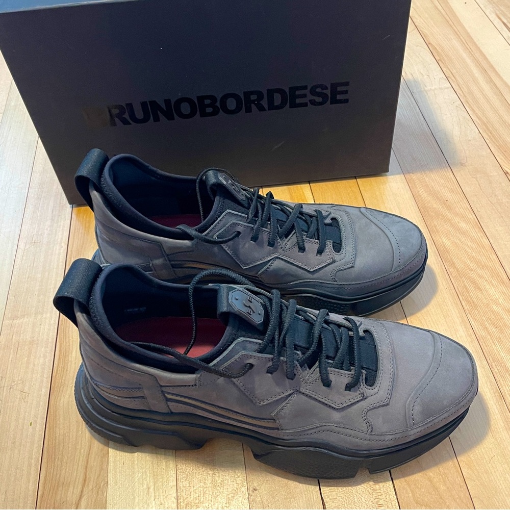 NWB Bruno Bordese Grey Suede Pulsar Sneakers - Size 42